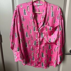 Zara Satin City Button Up Blouse